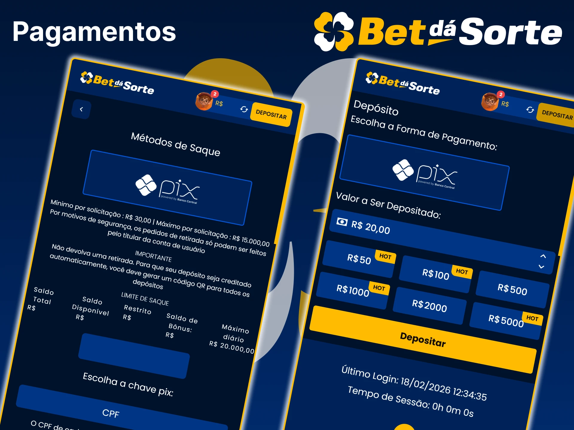 Deposite e retire dinheiro facilmente na aplicação Bet da Sorte.