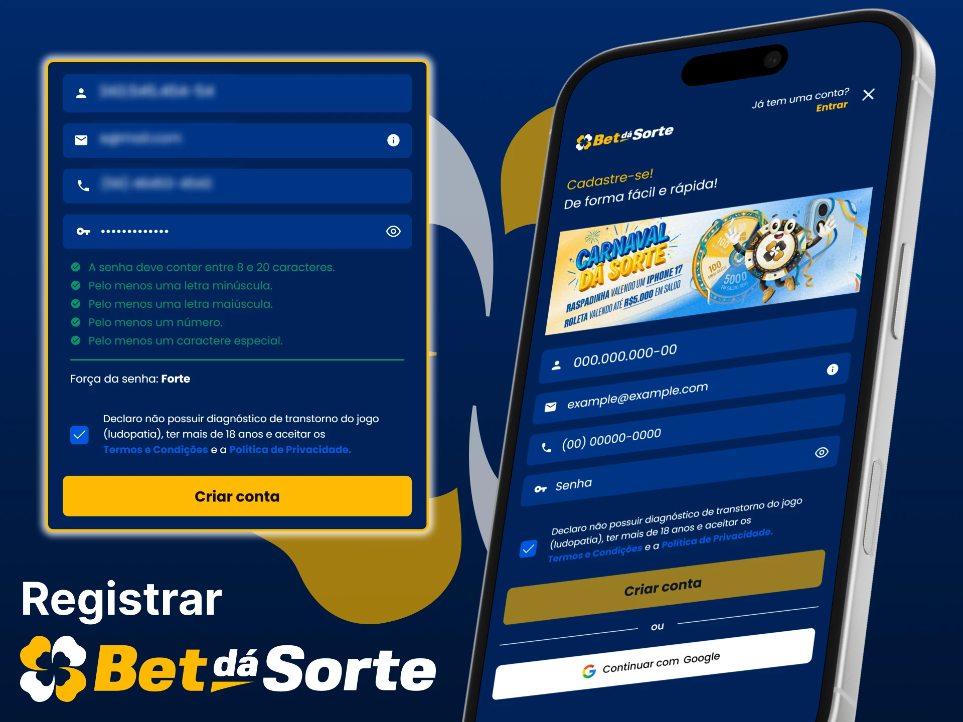 Crie uma conta na aplicação Bet da Sorte e divirta-se a apostar.
