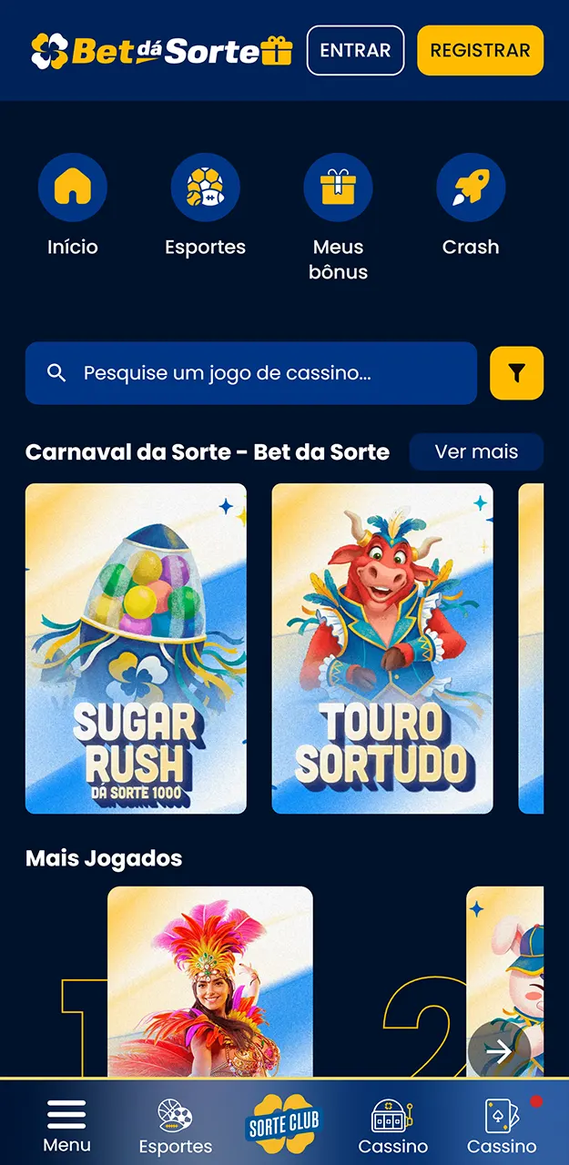 Jogue os melhores jogos de cassino no app da Bet da Sorte.
