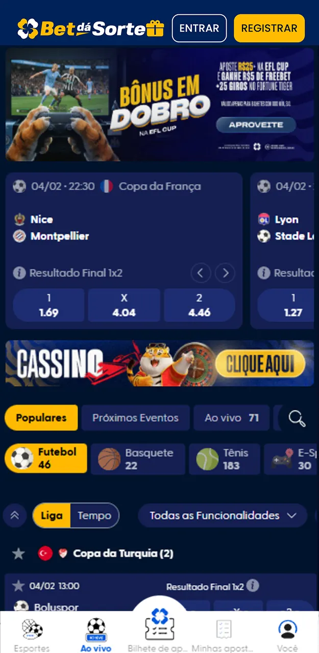 Aposte em esportes pelo app da Bet da Sorte com as melhores odds.