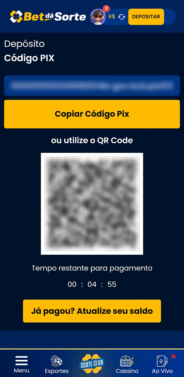 Finalize o depósito da Bet da Sorte através do seu banco online.