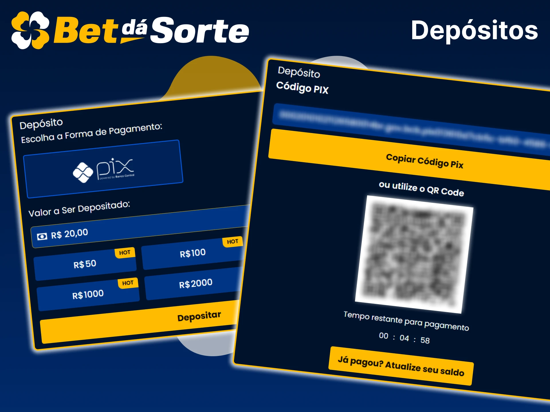 Faça depósitos na Bet da Sorte usando o sistema de pagamento PIX.