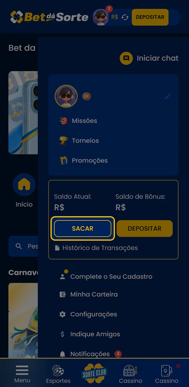 Siga as instruções para sacar rapidamente seus fundos da Bet da Sorte.