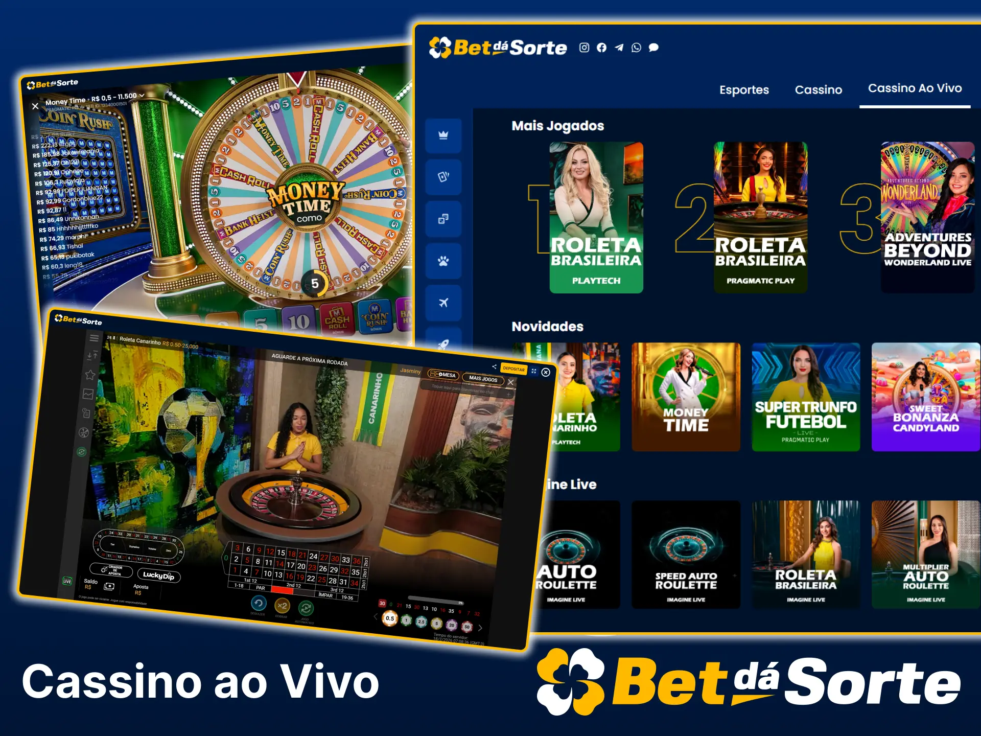 Na secção de casino ao vivo da Bet da Sorte, pode jogar com crupiês ao vivo.