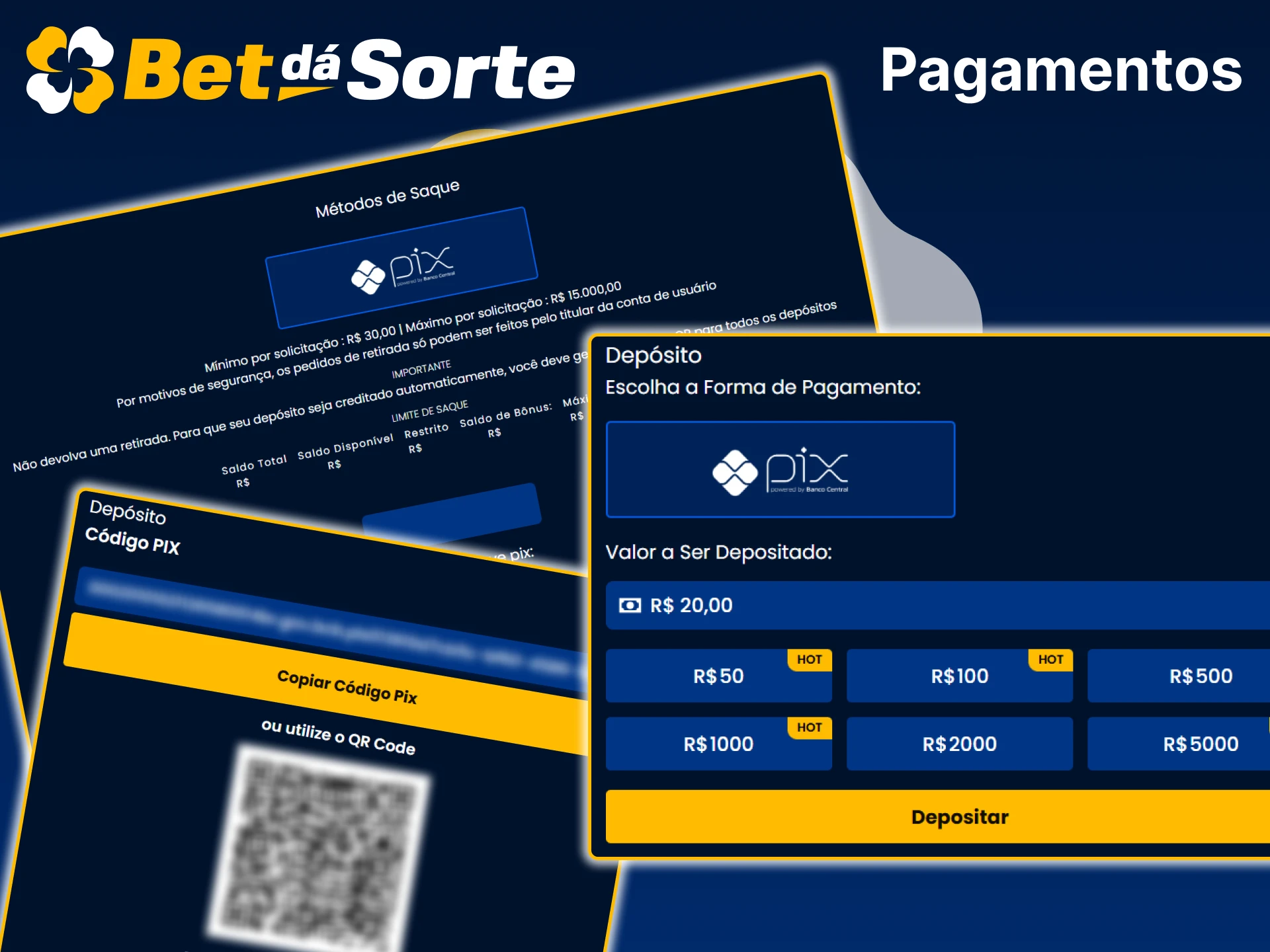 Recarregue e retire dinheiro da sua conta com o PIX na Bet da Sorte.